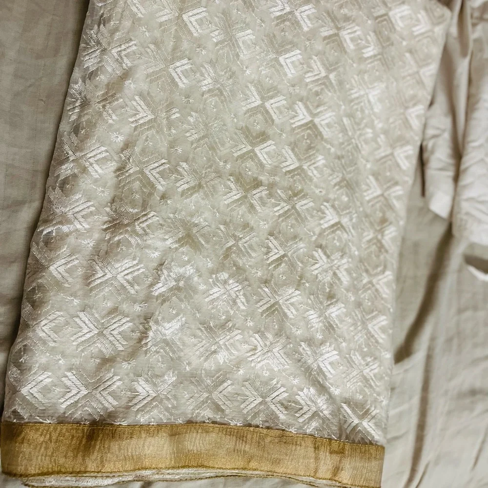 Lucknowi thread Embroidered Saree with slim Petticoat - Picture 11 of 15